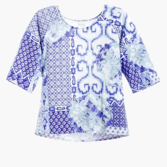 Chico's Border-Print East West Top Chico's SZ 1 - Picture 5 of 10